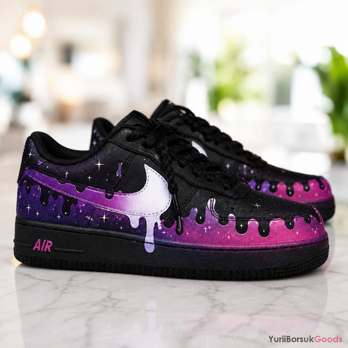 Hand-Painted Galaxy Drip Air Force 1 Sneakers, Custom Cosmic Streetwear Kicks