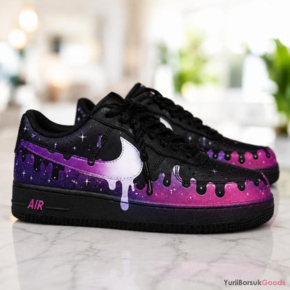 Hand-Painted Galaxy Drip Air Force 1 Sneakers, Custom Cosmic Streetwear Kicks