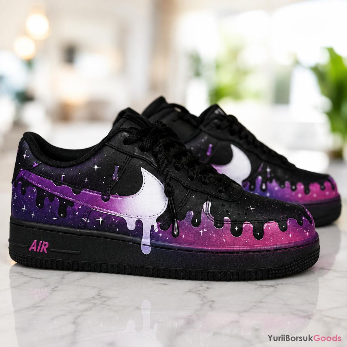 Hand-Painted Galaxy Drip Air Force 1 Sneakers, Custom Cosmic Streetwear Kicks