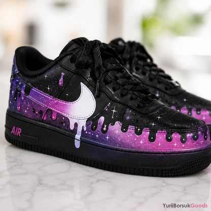 Hand-Painted Galaxy Drip Air Force 1 Sneakers, Custom Cosmic Streetwear Kicks