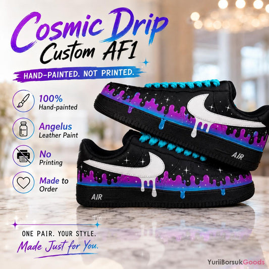 Hand-Painted Cosmic Drip Air Force 1 Sneakers, Custom Galaxy Kicks (Made to Order)