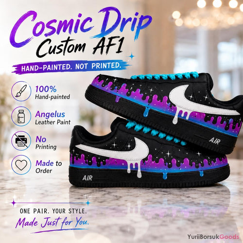 Hand-Painted Cosmic Drip Air Force 1 Sneakers, Custom Galaxy Kicks (Made to Order)