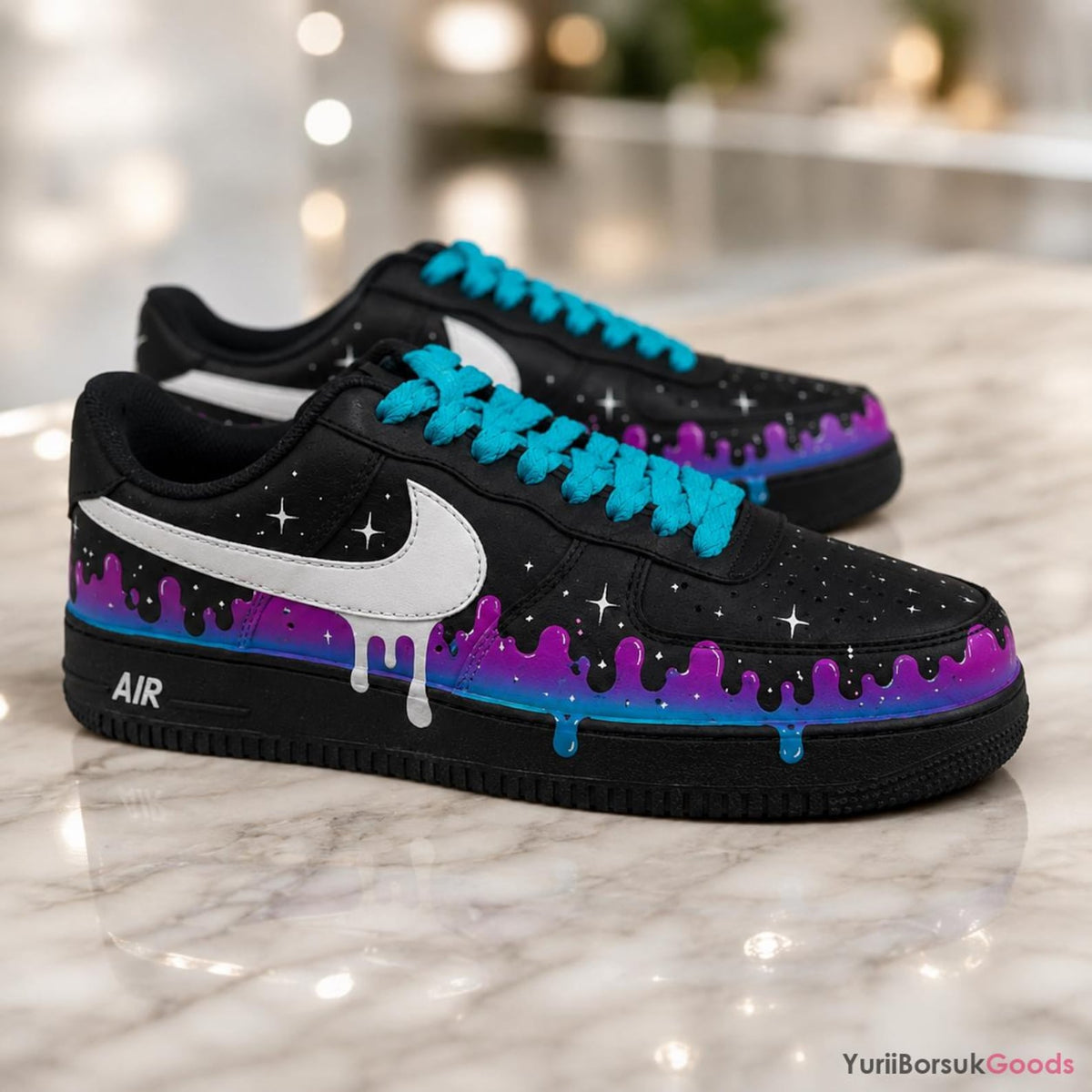Hand-Painted Cosmic Drip Air Force 1 Sneakers, Custom Galaxy Kicks (Made to Order)