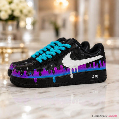 Hand-Painted Cosmic Drip Air Force 1 Sneakers, Custom Galaxy Kicks (Made to Order)