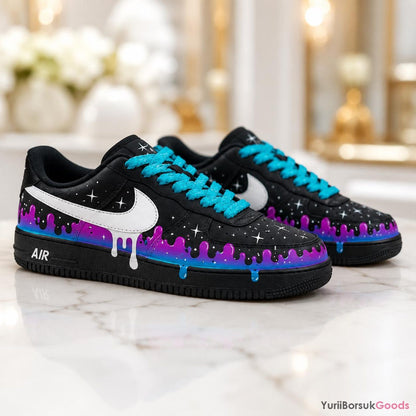 Hand-Painted Cosmic Drip Air Force 1 Sneakers, Custom Galaxy Kicks (Made to Order)