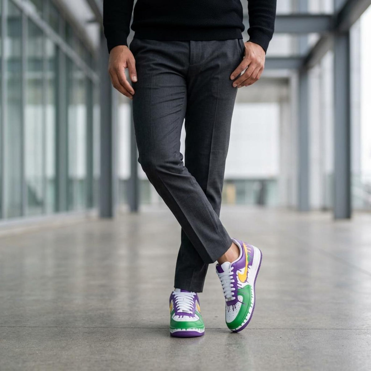Colorful Drip Custom Sneakers, Hand Painted Shoes, Purple Green Design, Streetwear Gift