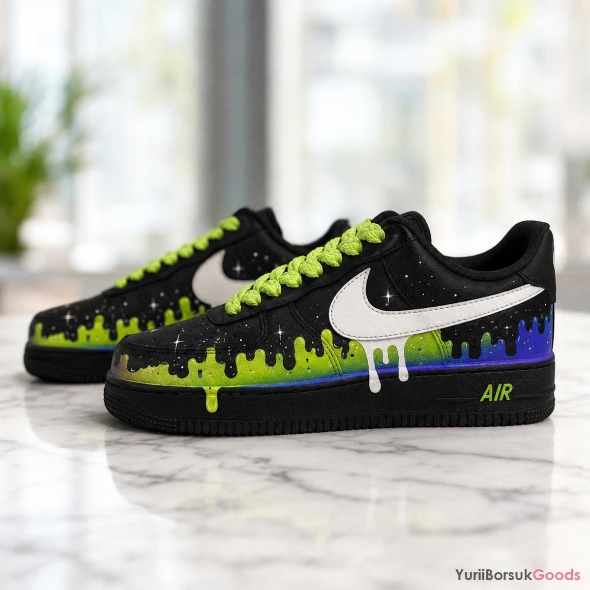 Hand-Painted Cosmic Drip Air Force 1 Sneakers, Neon Galaxy Kicks (Made to Order)