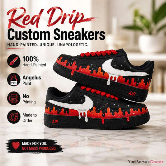 Hand-Painted Red Drip Air Force 1 Sneakers, Custom Galaxy Kicks (Made to Order)