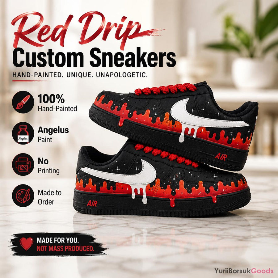 Hand-Painted Red Drip Air Force 1 Sneakers, Custom Galaxy Kicks (Made to Order)