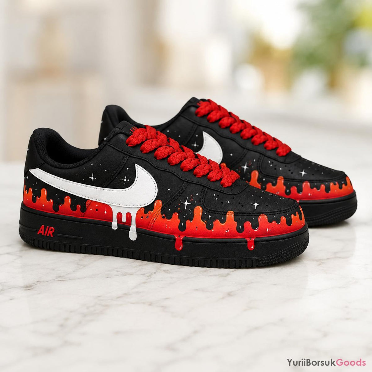 Hand-Painted Red Drip Air Force 1 Sneakers, Custom Galaxy Kicks (Made to Order)