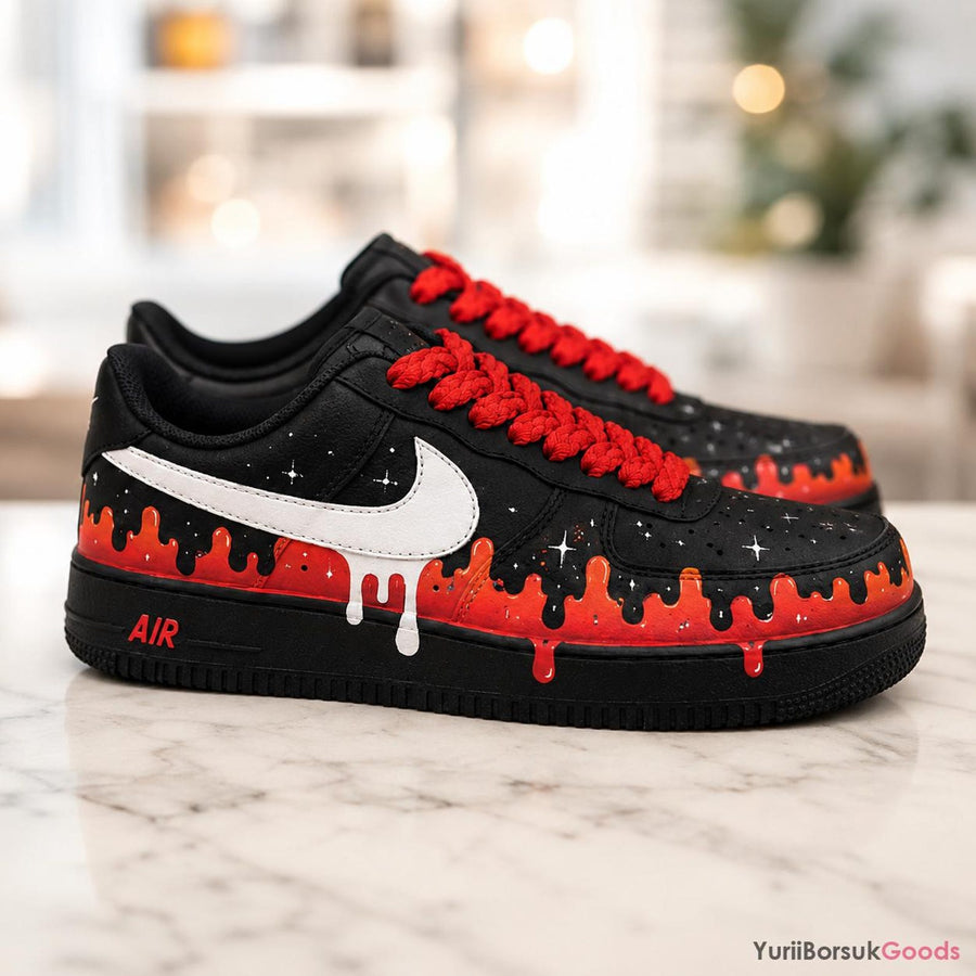 Hand-Painted Red Drip Air Force 1 Sneakers, Custom Galaxy Kicks (Made to Order)