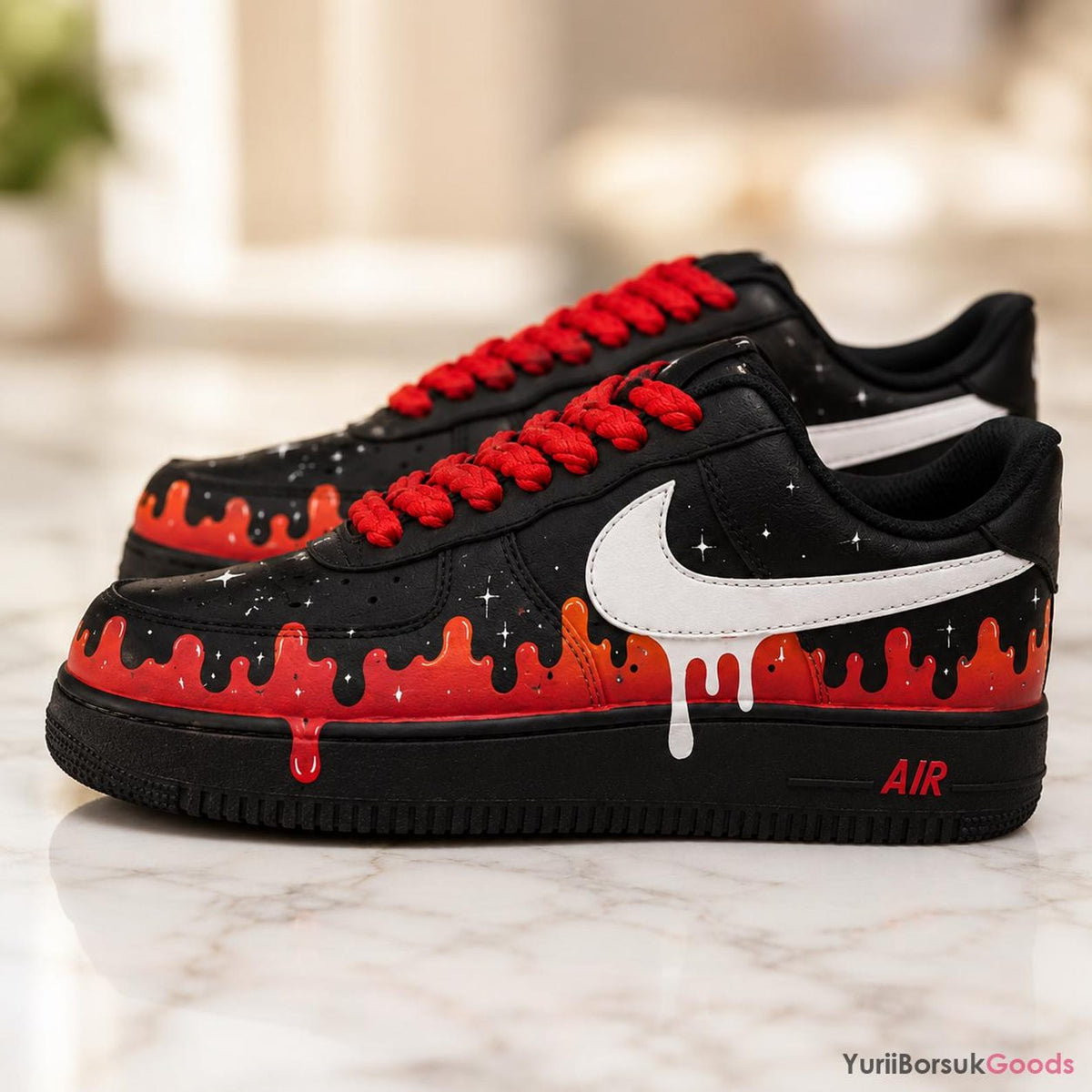 Hand-Painted Red Drip Air Force 1 Sneakers, Custom Galaxy Kicks (Made to Order)