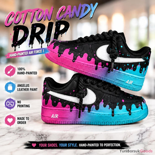 Hand-Painted Cotton Candy Drip Air Force 1 Sneakers, Custom Wedding Shoes (Made to Order)