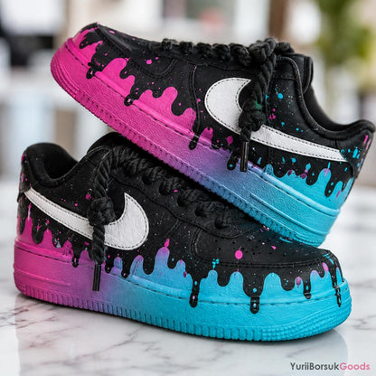 Hand-Painted Cotton Candy Drip Air Force 1 Sneakers, Custom Wedding Shoes (Made to Order)