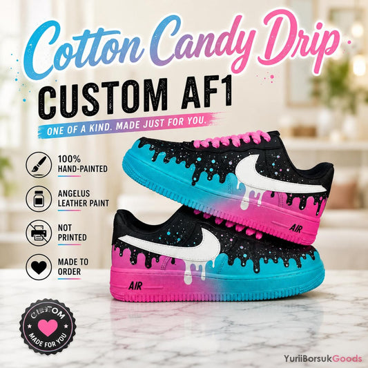 Hand-Painted Cotton Candy Drip AF1 Sneakers, Custom Wedding Shoes (Made to Order)