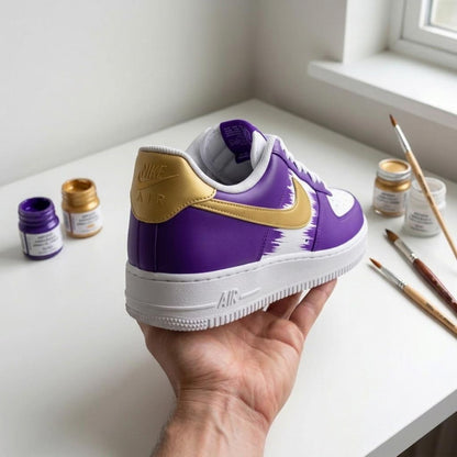 Hand Painted Shoes, Custom Sneakers, Purple Gold Design, Unique Footwear, Personalized Sneaker Gift
