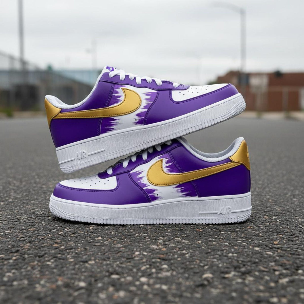 Hand Painted Shoes, Custom Sneakers, Purple Gold Design, Unique Footwear, Personalized Sneaker Gift