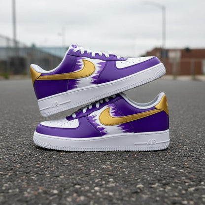 Hand Painted Shoes, Custom Sneakers, Purple Gold Design, Unique Footwear, Personalized Sneaker Gift