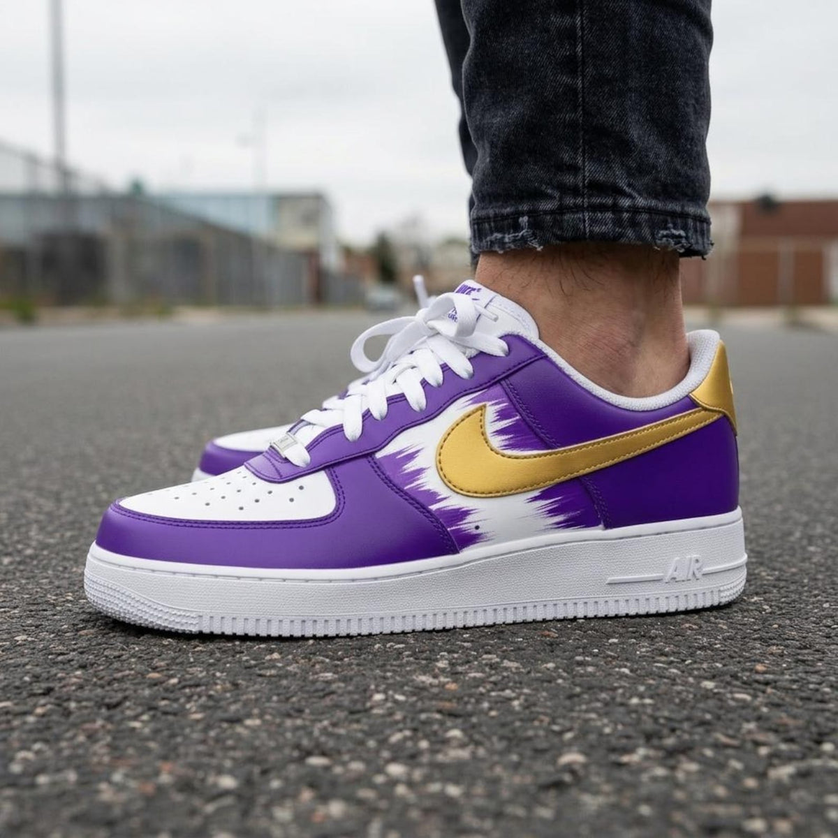 Hand Painted Shoes, Custom Sneakers, Purple Gold Design, Unique Footwear, Personalized Sneaker Gift
