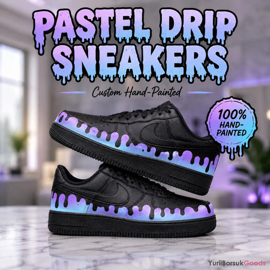 Hand-Painted Pastel Drip Sneakers, Purple Blue Gradient Ombre AF1 Low (Custom)
