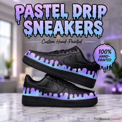 Hand-Painted Pastel Drip Sneakers, Purple Blue Gradient Ombre AF1 Low (Custom)