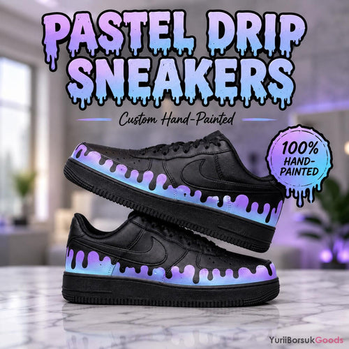 Hand-Painted Pastel Drip Sneakers, Purple Blue Gradient Ombre AF1 Low (Custom)