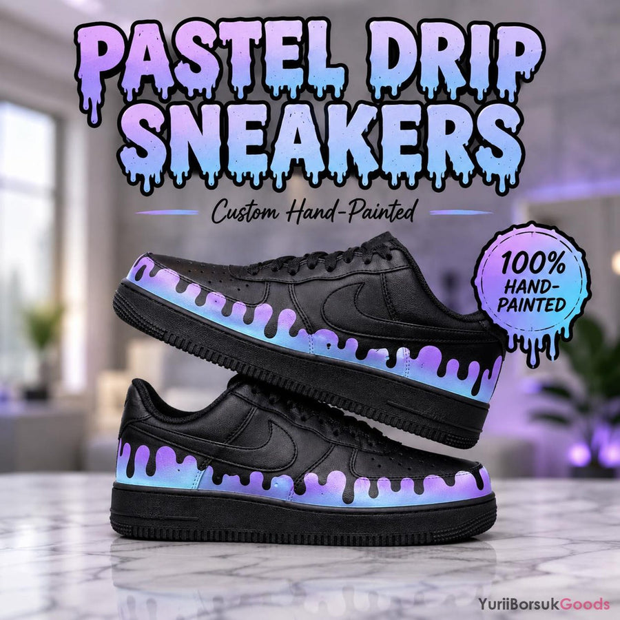Hand-Painted Pastel Drip Sneakers, Purple Blue Gradient Ombre AF1 Low (Custom)