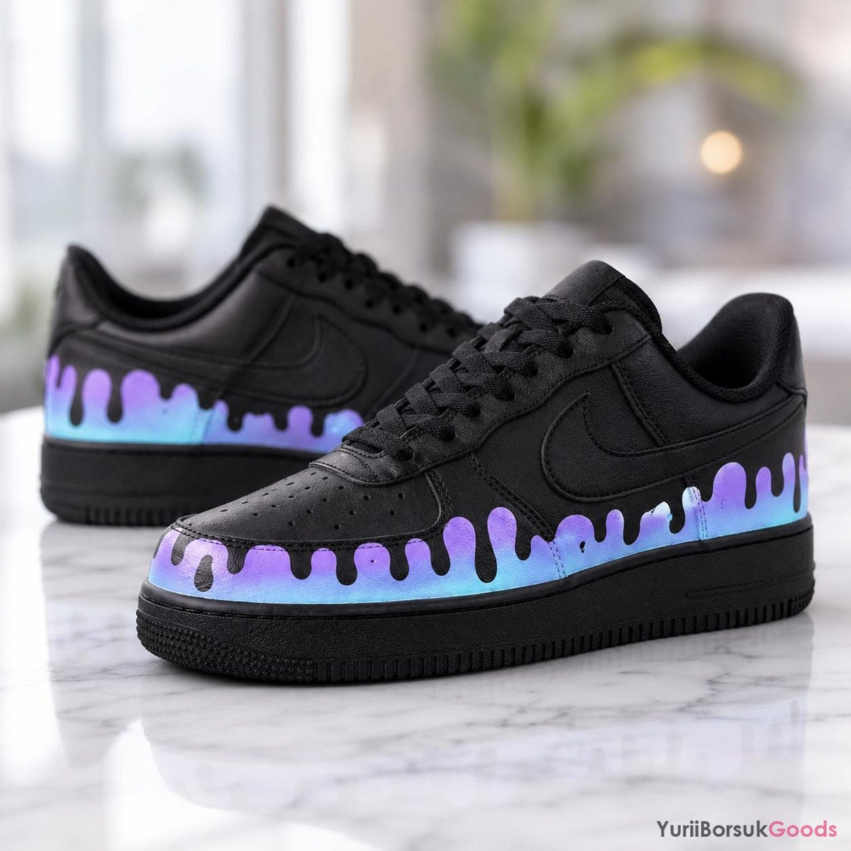 Hand-Painted Pastel Drip Sneakers, Purple Blue Gradient Ombre AF1 Low (Custom)