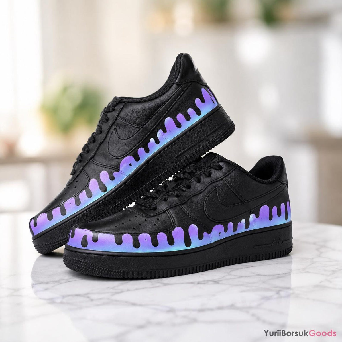 Hand-Painted Pastel Drip Sneakers, Purple Blue Gradient Ombre AF1 Low (Custom)
