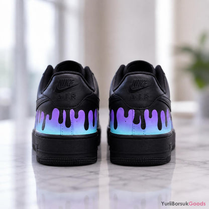 Hand-Painted Pastel Drip Sneakers, Purple Blue Gradient Ombre AF1 Low (Custom)