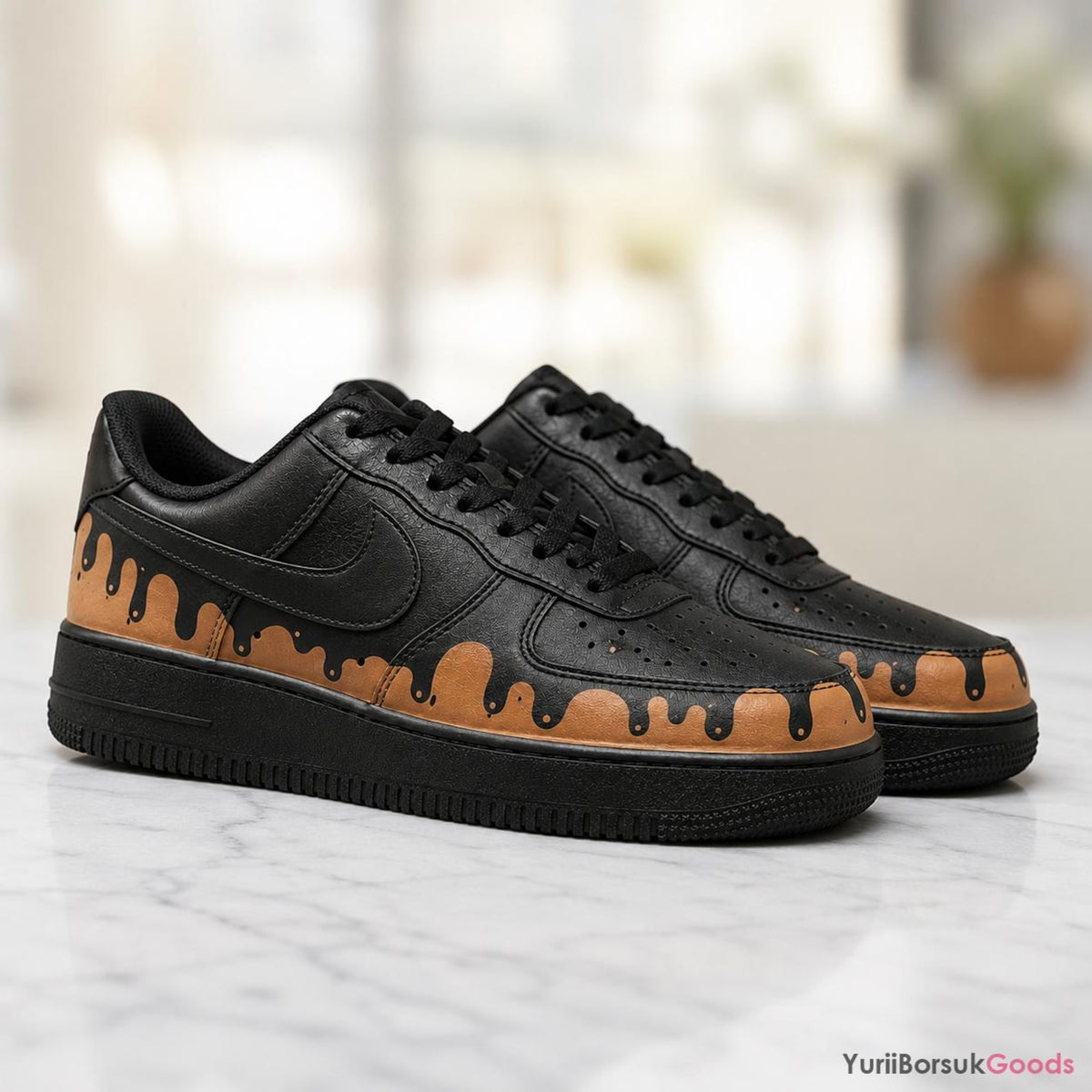 Hand-Painted Caramel Drip AF1 Low Sneakers, Custom Art, Wedding Gift