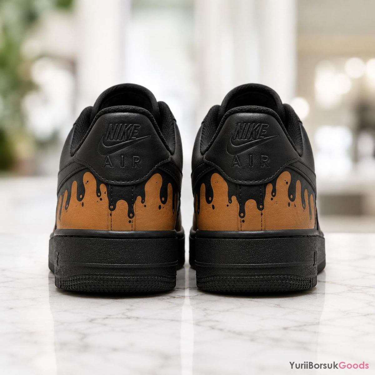 Hand-Painted Caramel Drip AF1 Low Sneakers, Custom Art, Wedding Gift