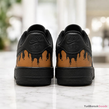 Hand-Painted Caramel Drip AF1 Low Sneakers, Custom Art, Wedding Gift