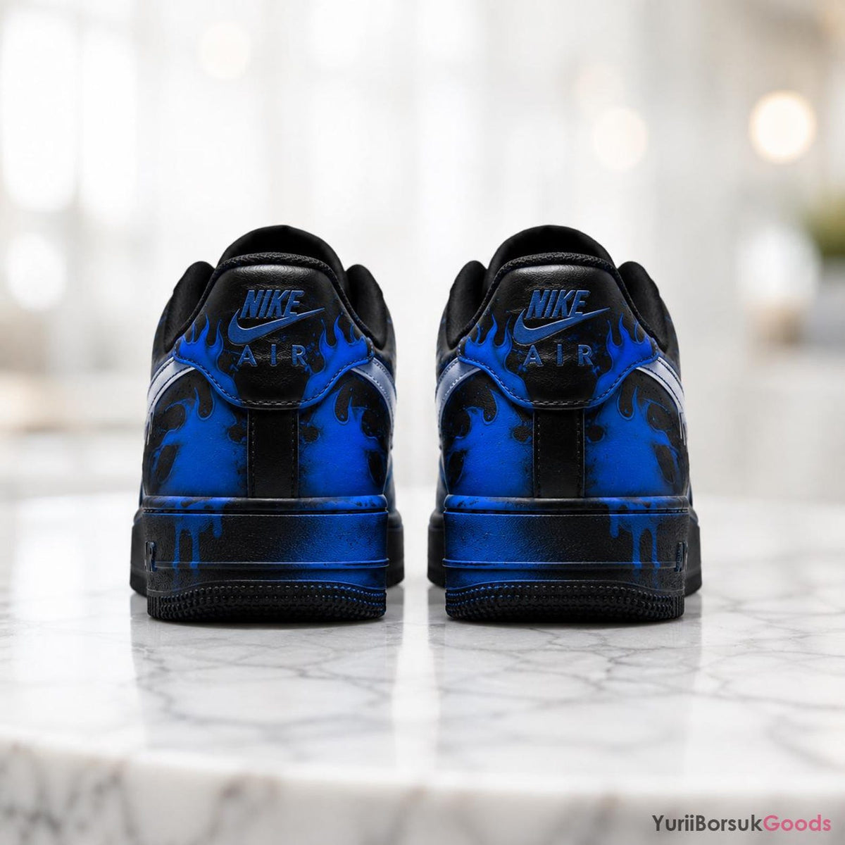 Hand-Painted Blue Flame Drip AF1 Low Sneakers, Custom Wedding Art (Made to Order)