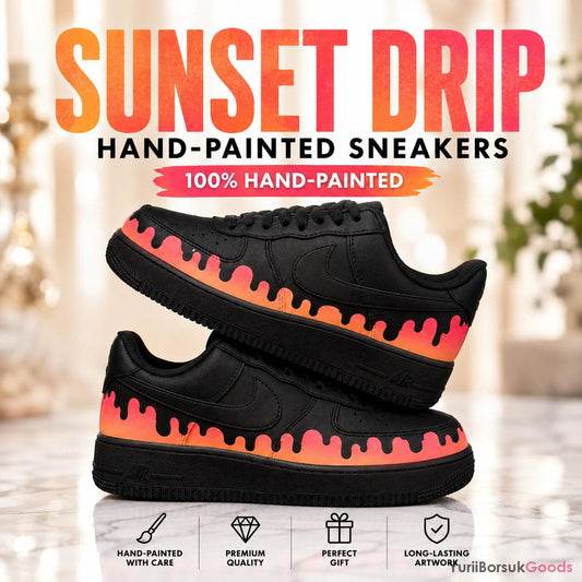Hand-Painted Sunset Drip Sneakers, Orange Pink Gradient AF1 Low, Custom Wedding Gift
