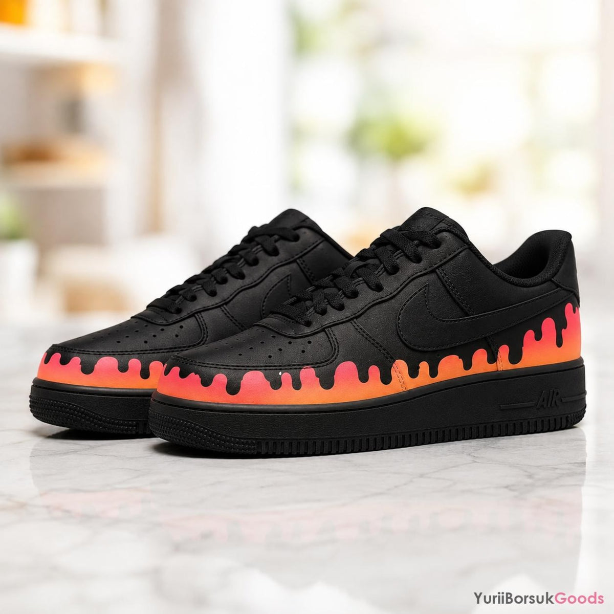 Hand-Painted Sunset Drip Sneakers, Orange Pink Gradient AF1 Low, Custom Wedding Gift