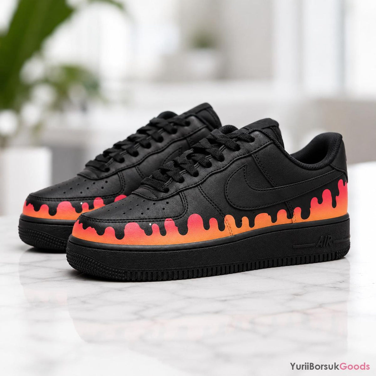 Hand-Painted Sunset Drip Sneakers, Orange Pink Gradient AF1 Low, Custom Wedding Gift