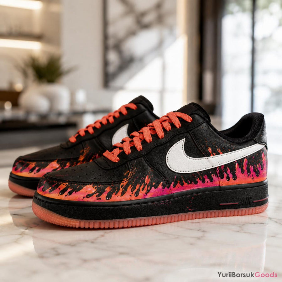 Hand-Painted Sunset Drip Sneakers, Orange Red Ombre Art, Custom AF1 Low (Wedding Gift)