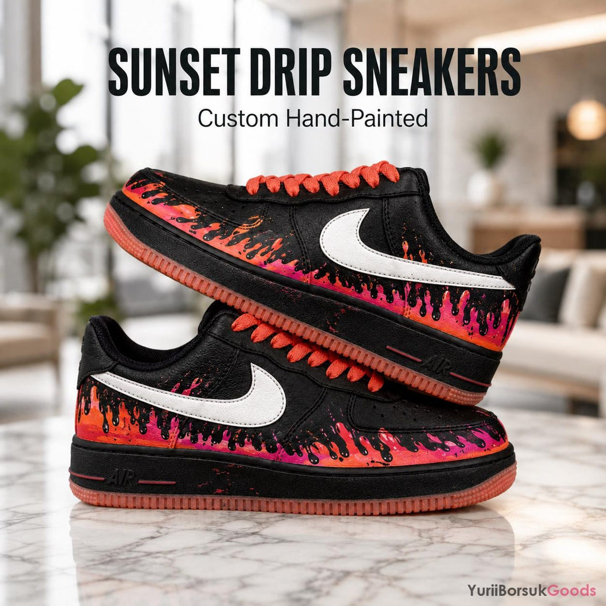Hand-Painted Sunset Drip Sneakers, Orange Red Ombre Art, Custom AF1 Low (Wedding Gift)