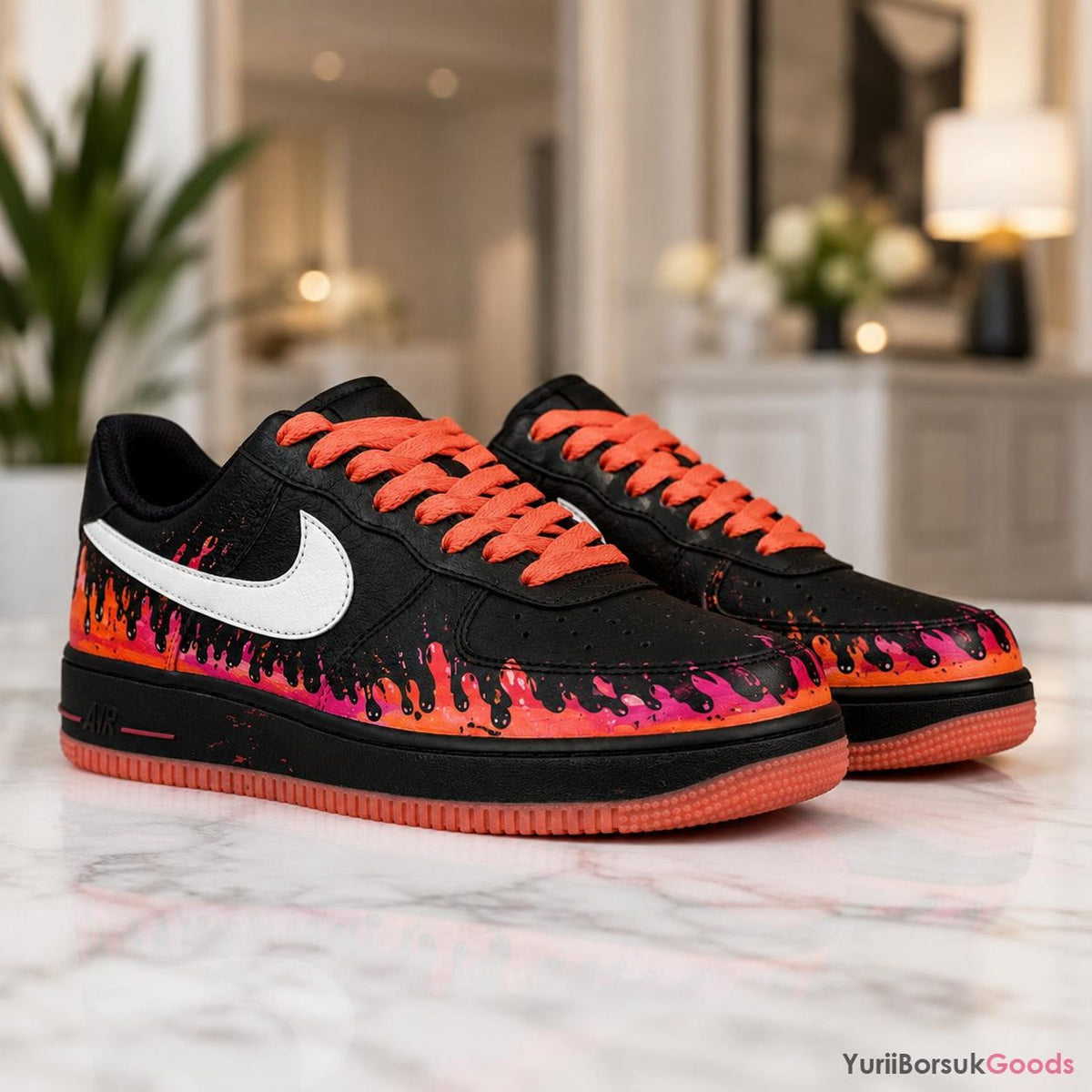 Hand-Painted Sunset Drip Sneakers, Orange Red Ombre Art, Custom AF1 Low (Wedding Gift)