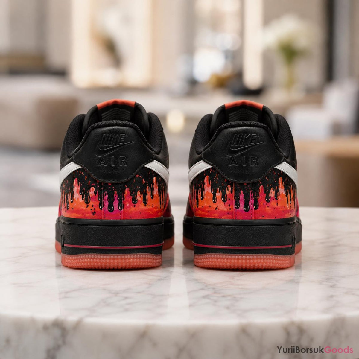 Hand-Painted Sunset Drip Sneakers, Orange Red Ombre Art, Custom AF1 Low (Wedding Gift)