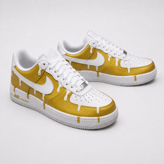 Custom Golden Drip Color AF1 Sneakers | Hand Painted Streetwear Footwear