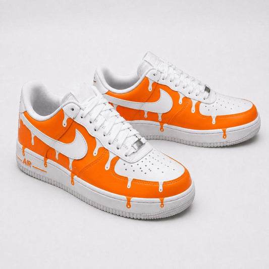 Custom Orange Drip Color AF1 Sneakers | Hand Painted Streetwear Footwear