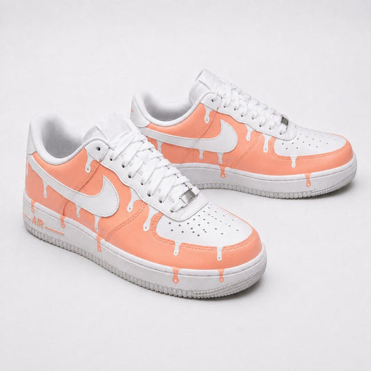 Custom Peach Drip Color AF1 Sneakers | Hand Painted Streetwear Footwear