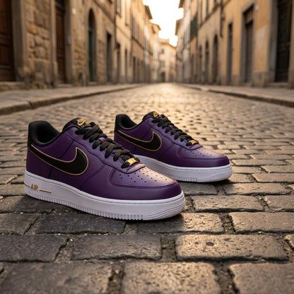 Purple Custom Sneakers, Black Gold AF1, Hand Painted Shoes, Luxury Streetwear