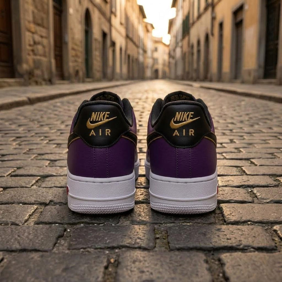 Purple Custom Sneakers, Black Gold AF1, Hand Painted Shoes, Luxury Streetwear