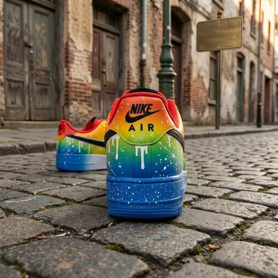 Rainbow Hand Painted Sneakers, Custom Shoes, Paint Splatter Design, Colorful Streetwear