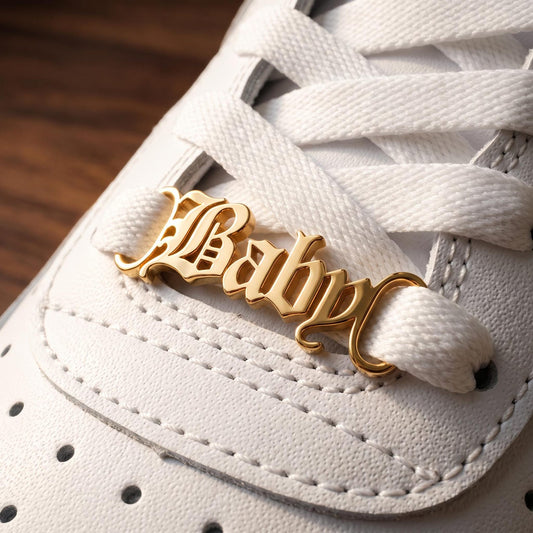 Custom 18K Gold Shoe Lace Charm – Personalized Cursive Letter Sneaker Accessory, Gift for Sneakerheads