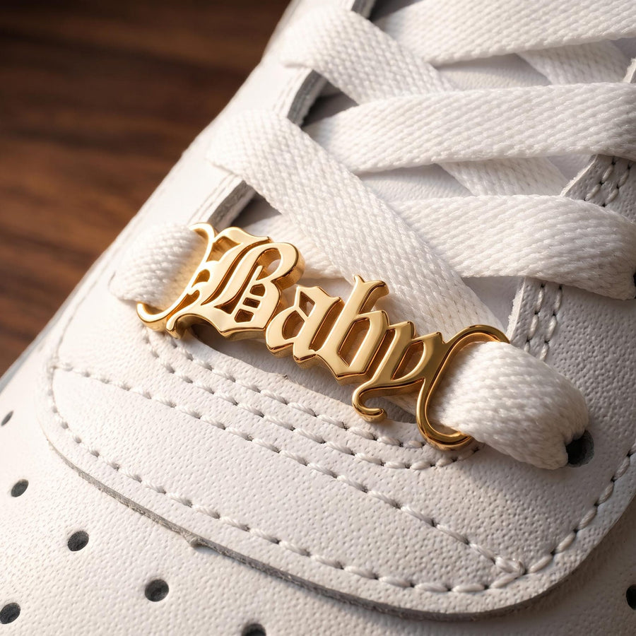 Custom 18K Gold Shoe Lace Charm – Personalized Cursive Letter Sneaker Accessory, Gift for Sneakerheads