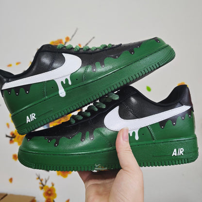 Custom Air Force 1 Drip Sneakers Green Black AF1 Shoes, Hand Painted Streetwear Sneakers, Sneakerhead Gift
